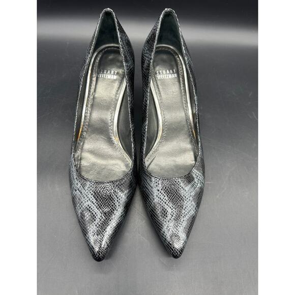 Stuart Weitzman Black Snakeskin Block Heel Pumps Size 8 Chunky - Picture 1 of 12